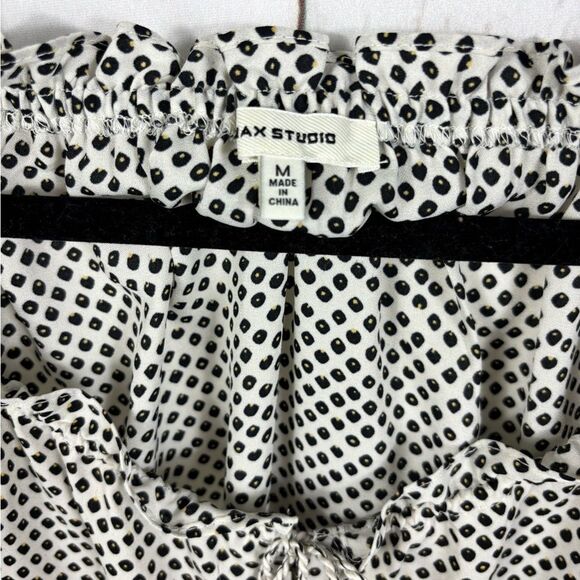 Max Studio Blouse Tie Neck Long Sleeve Ruched Cuff Geometric Polka Dot Boat Neck - Picture 6 of 8